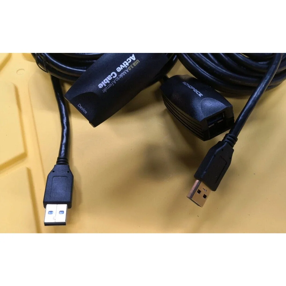 2pack- Monoprice USB-A to USB-A Female 3.0 Extension Cable - Active, Black, 15ft
